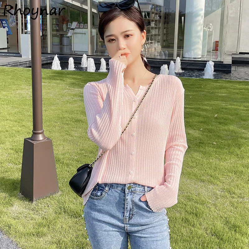 Cardigan Women All-match Preppy Look Autumn Tender Korean Style Aesthetic Retro Simple Design Ins Soft Newest Pure Students