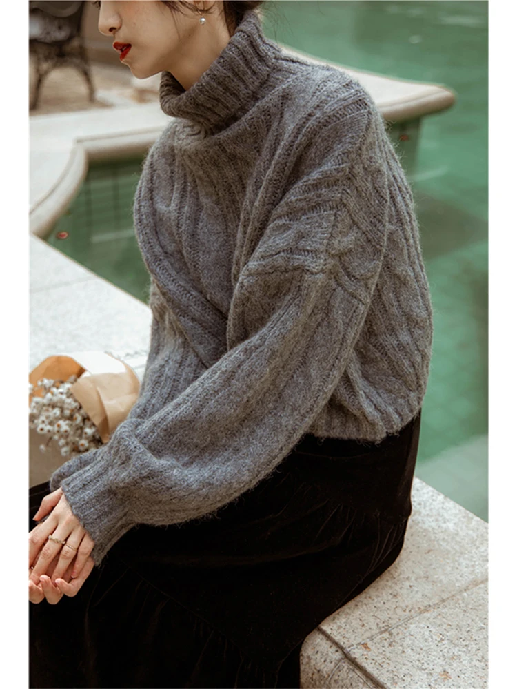 Casual Mezginys Storas Kietas megztinis Moterys Vėžlys Ilgomis rankovėmis Fit Megztinis 2023 Moteriški rudens žiemos derliaus geriausi moteriški drabužiai