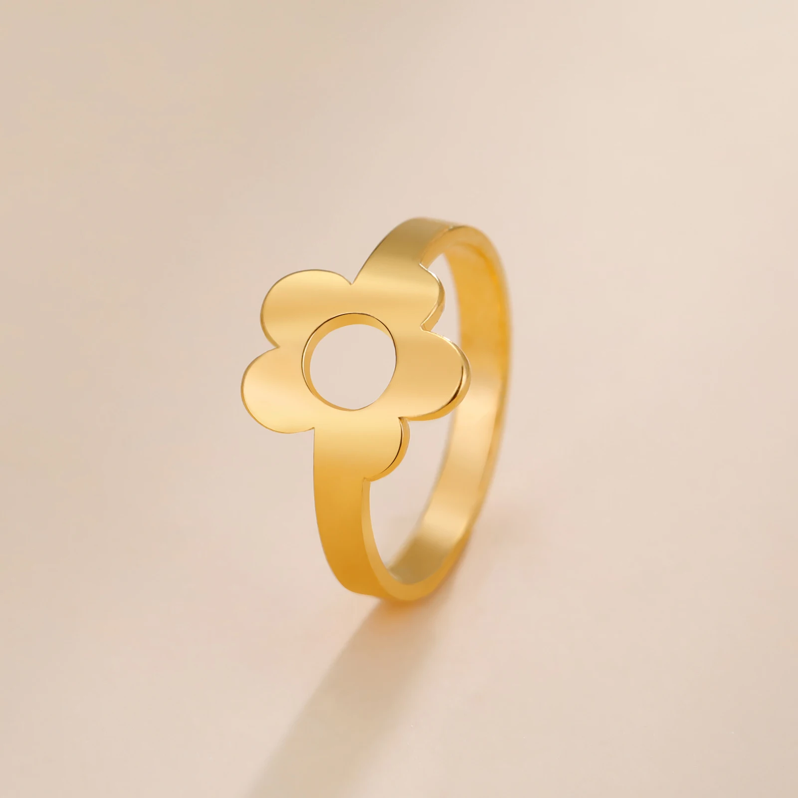 Cazador Kpop tuščiaviduris gėlių žiedas Nerūdijančio plieno aukso spalvos merginos Moteriškas žiedas Vestuvinis sužadėtuvės Papuošalai Gimtadienio dovanų didmeninė prekyba