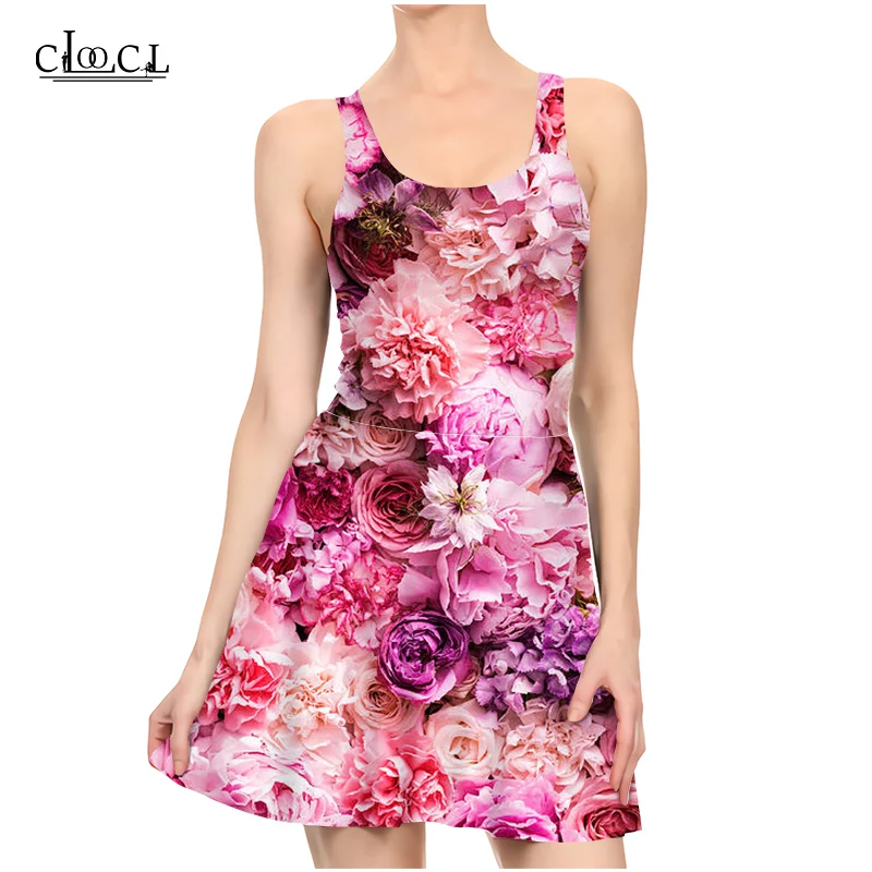 CLOOCL Spalvingos gėlės Mada Elegantiškos 3D spausdinimo plisuotos suknelės Berankovės seksualios moteriškos lieknos paplūdimio vasaros suknelės