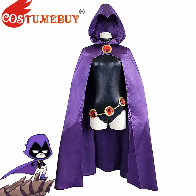 CostumeBuy Raven Cosplay kostiumas suaugusiems Helovino violetinio kombinezono apsiausto apranga L920