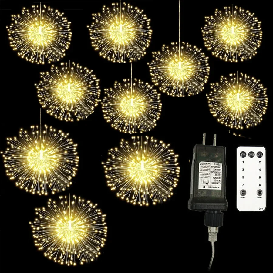 Creative Hanging Starburst Light 120/600/1200 LED Fejerverkų žvaigždės sprogimo šviesa 8 režimai Varinė viela Kiaulpienių fėjos styginių lemputė