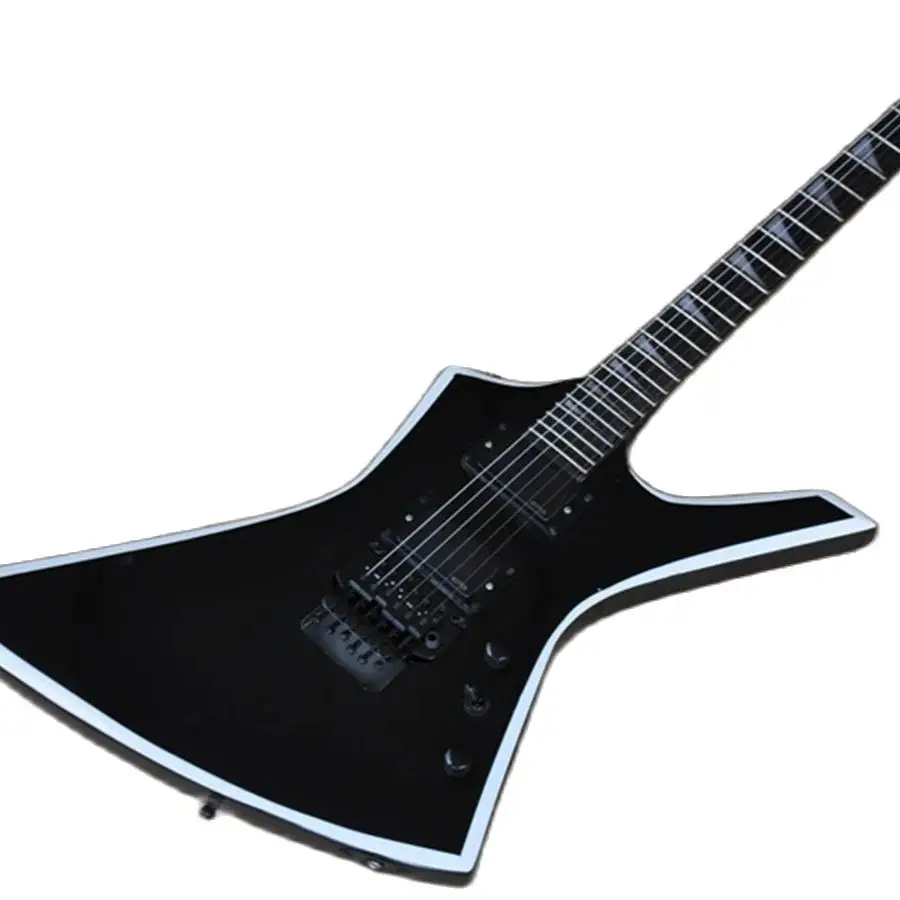 customizedsales 6 stygų elektrinė gitara, specialios formos juodas korpusas su baltu kraštu, klevo spalvos kaklas, gali būti pritaikytas.free sh