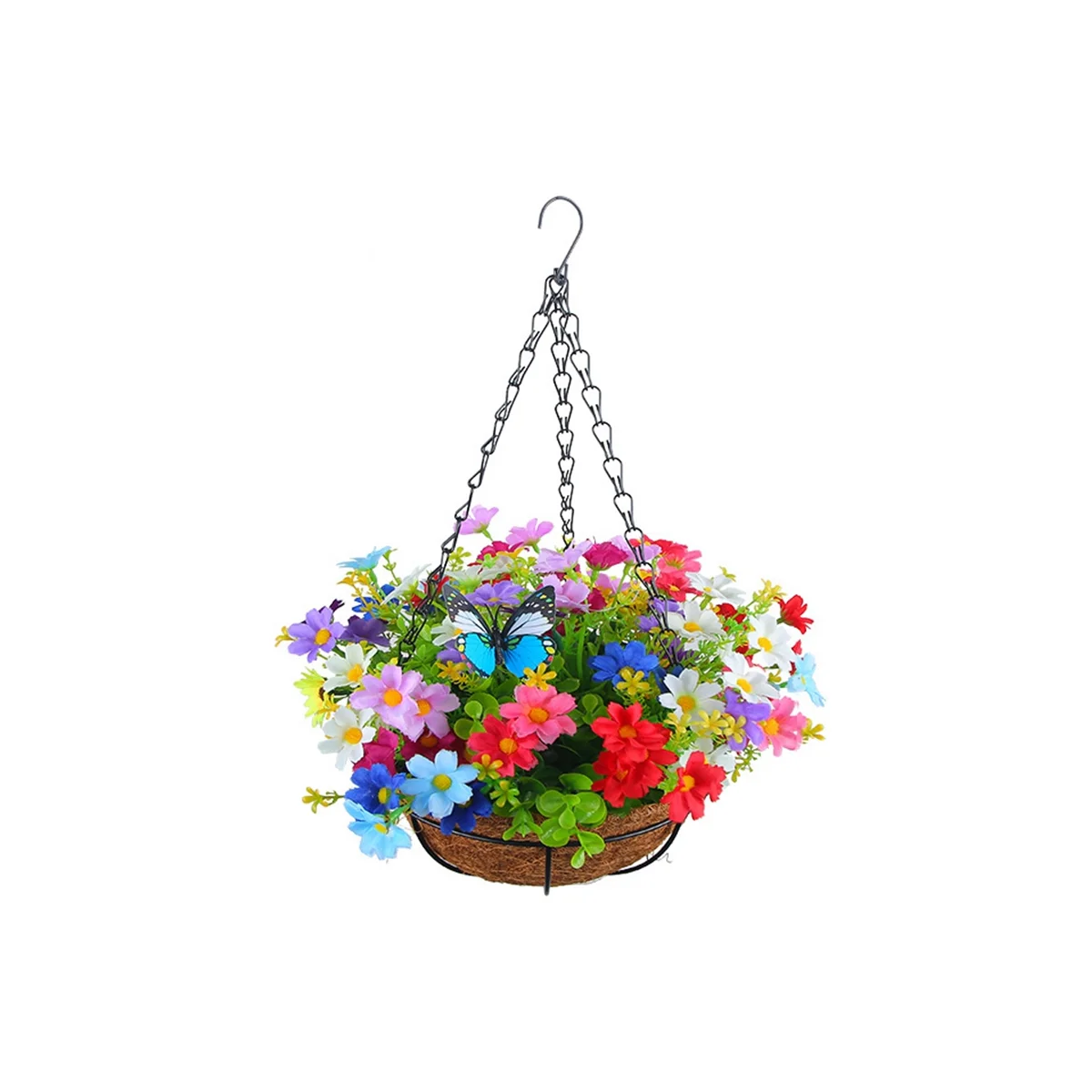 Dirbtinės kabančios gėlės krepšelyje kiemo vejos sodo dekoravimui, lauko ir vidaus apdailai-įvairiaspalvės