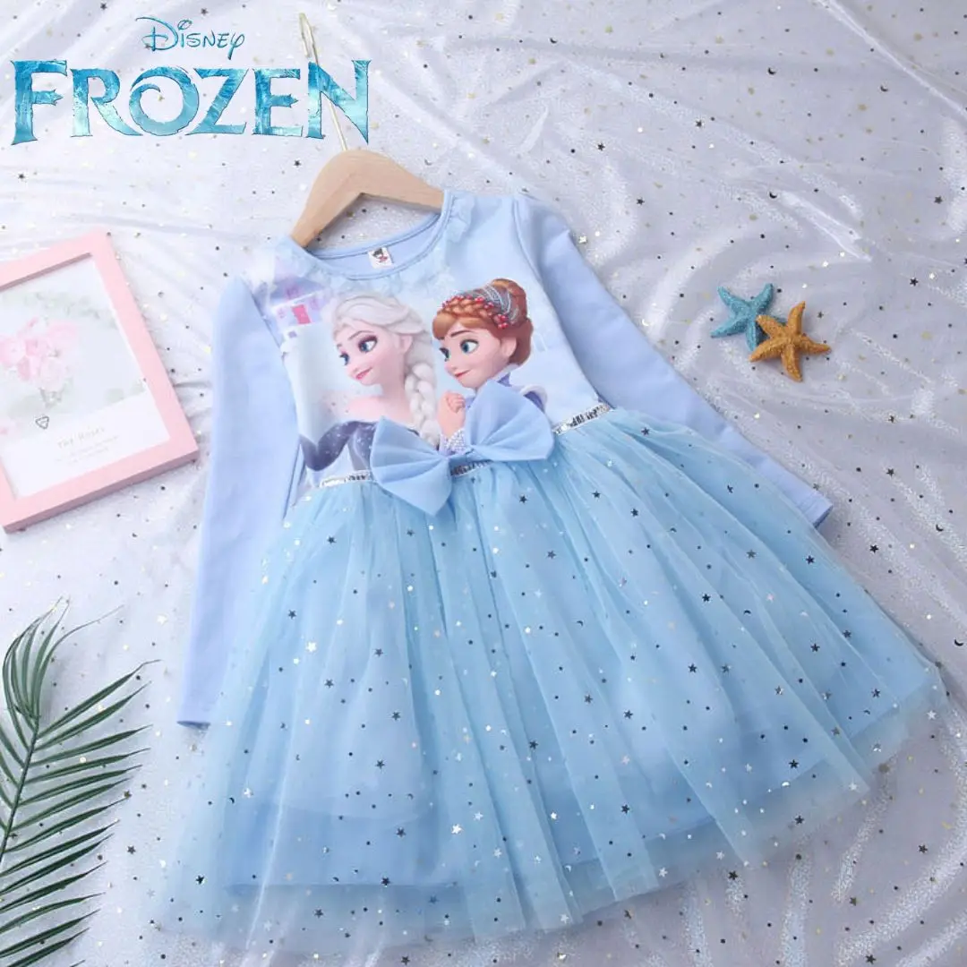 Disney Ledo ir sniego romantika Princesės suknelė Mergina Elsa Suknelė ilgomis rankovėmis Baby Pure Cotton Autumn Suknelė Vaikiška pūkuota siūlų suknelė Bir
