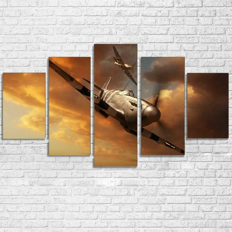 Diunkerk Spitfire Lėktuvas WW2 5 Gabalinė drobė Sienų menas Spausdinti Namų dekoras HD Spausdinti Paveikslėliai Plakatas Nr. Įrėmintas 5 Skydas Kambario dekoras