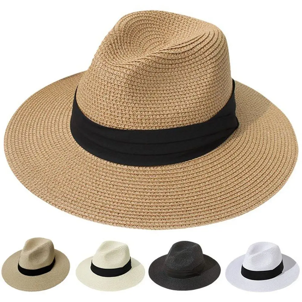 Fashion Beach Vyrai Moterys Wide Brim Sun Hat Jazz Hat Cowboy Fedora Hat Straw Panama Cap