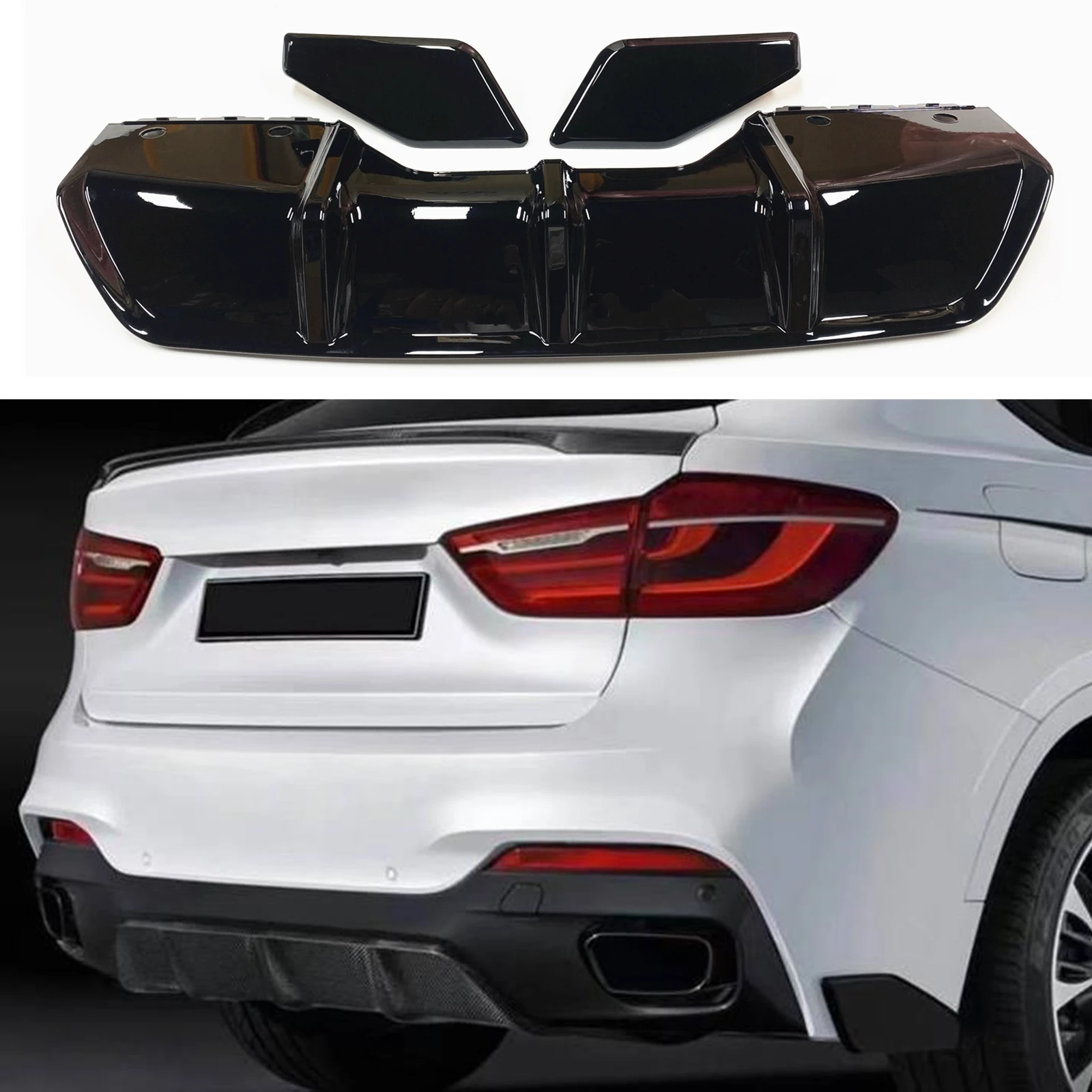 galinio buferio difuzoriaus lūpų dangtelio apdaila BMW X6 F16 2015-2018 m. nesportinio modelio blizgus juodas automobilio bagažinės išmetimo spoilerio plokštės skirstytuvas