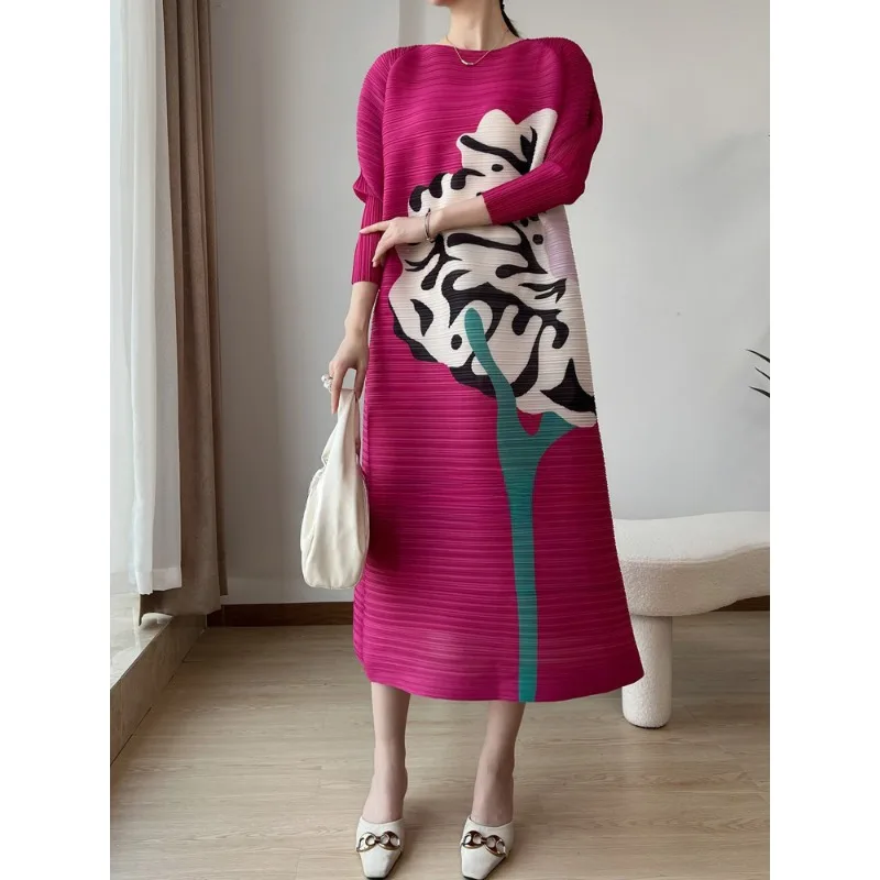 GGHK Miyake Plisuotas raštas Atspausdintas plius dydžio dizainas Moteriškos suknelės Mada Elegantiškos vakarinės suknelės Moteriški nauji rudens drabužiai