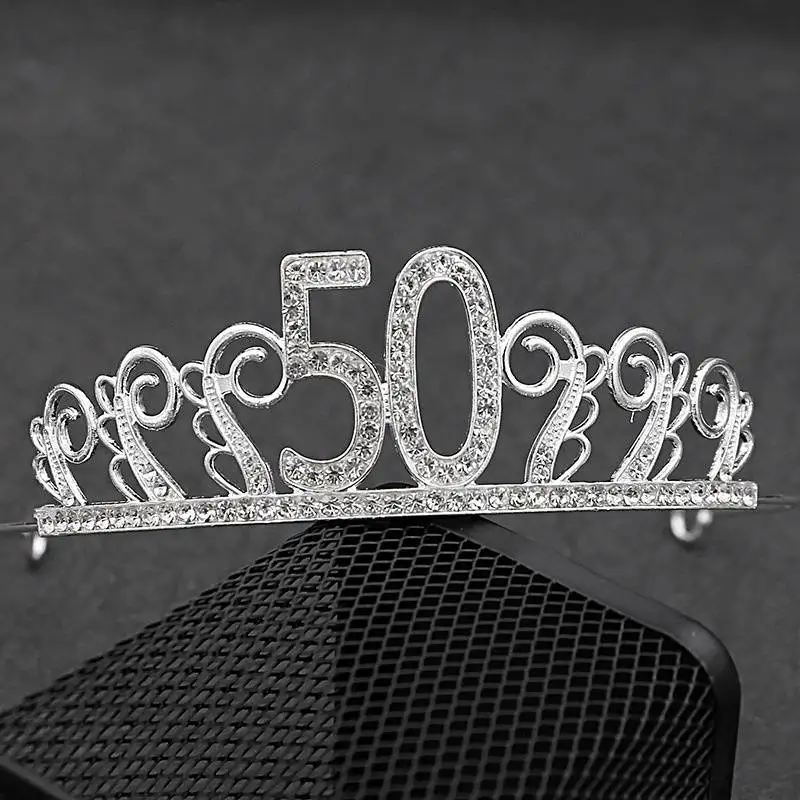Gimtadienio lydinio kalnų krištolo karūnos galvos apdangalai 25 40 50 60 Digital Crowns Hair Jewelry Prom Party galvos juostos 18 metų