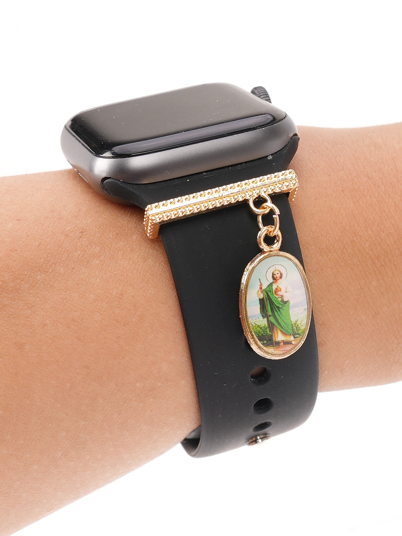 Green Christian Jesus Charm Watch Dekoratyvinis žiedas su dirželiu Apple Watch Silikoninis dirželis Dekoratyviniai papuošalų aksesuarai
