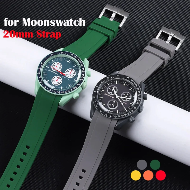 Guminis dirželis Omega for Swatch Moonswatch 20mm lenktas guminis laikrodžio dirželis minkšta vandeniui atspari sportinė riešo apyrankė moterims vyrams