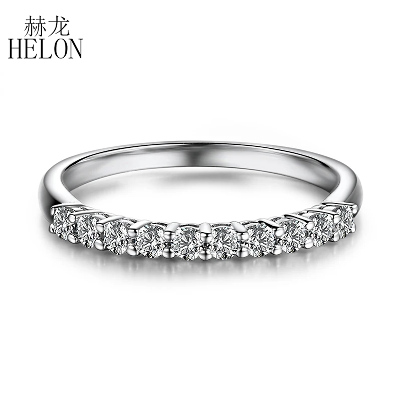 HELON Moissanites žiedas Solid 14K White Gold VVS/ FG Color Lab Grown Moissanites Diamond Engagement Ring for Women Wedding Band