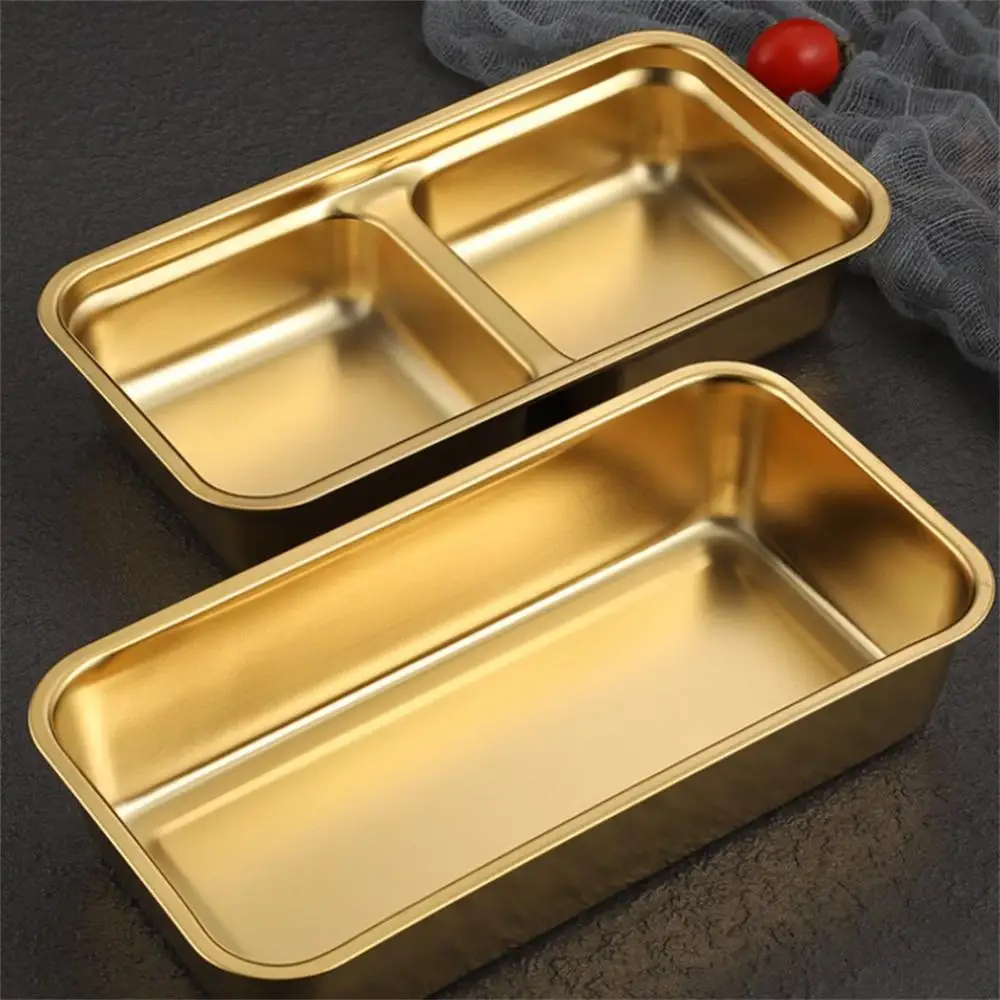 Hotpot Condiment Dip Kitchen Plate Dish Double Grid Gold Dining Plate Sauce Dish Kitchen Accessories Silver Spiceing Tray