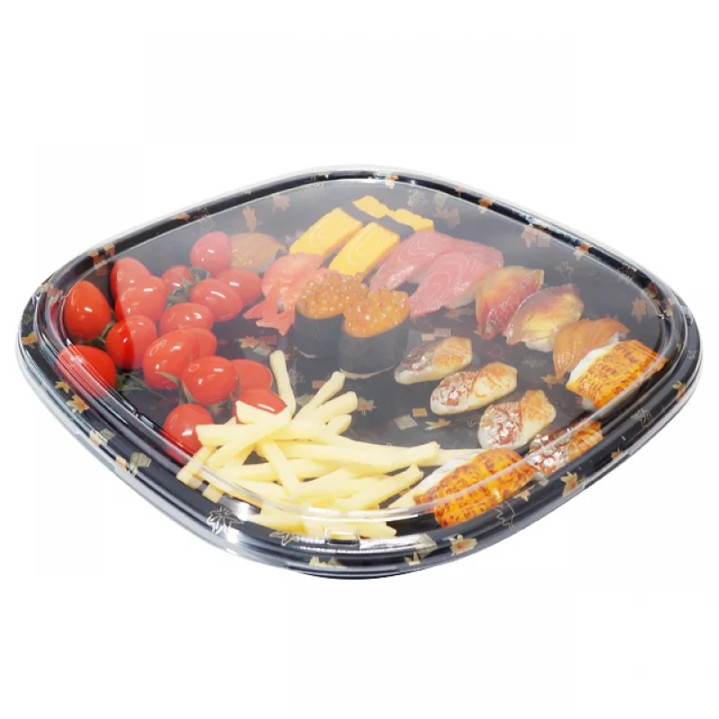 Individualizuotas produktasFDA / ES maisto kokybės suši dėklas išsinešimui Maisto pakavimo indas su dangteliu