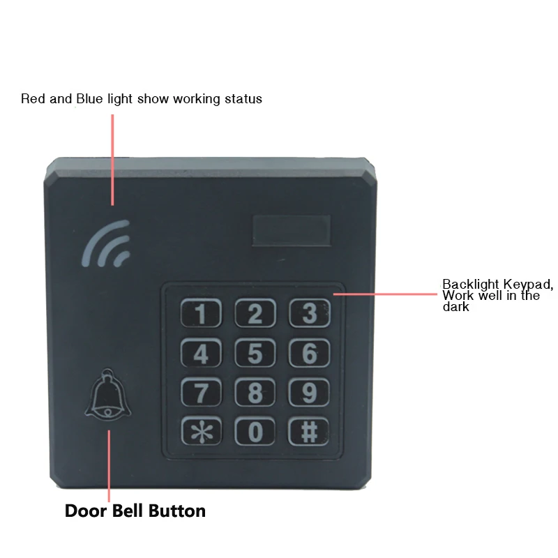 IP67 Neperšlampamas RFID slaptažodžio užrakto ID IC kortelių skaitytuvas Artumo įėjimo durų užraktas Įėjimo prieigos kontrolė Klaviatūra 2000 vartotojų