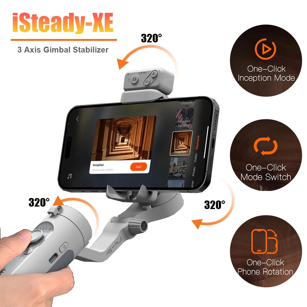 iSteady XE Kit trijų ašių telefono stabilizatorius su užpildymo šviesa, rankinis anti-shake gimbal stabilizatorius, skirtas Xiaomi iPhone išmaniajam telefonui