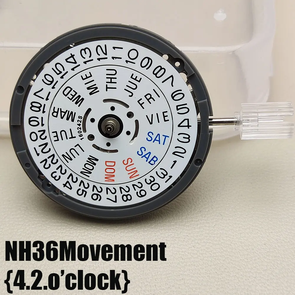 japonų originalus NH36 automatinis judėjimas 4.2 O'Clock Crown English date week judėjimo laikrodis su dideliu mechaniniu tikslumu