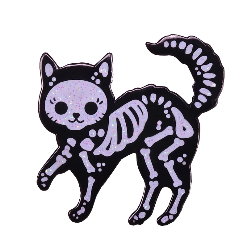 Katės skeleto emalio smeigtukas mielas baisus rentgeno katės sagė kaukolė gyvūno ženkliukas juokingas Helovino dovanų kuprinės striukių aksesuarai