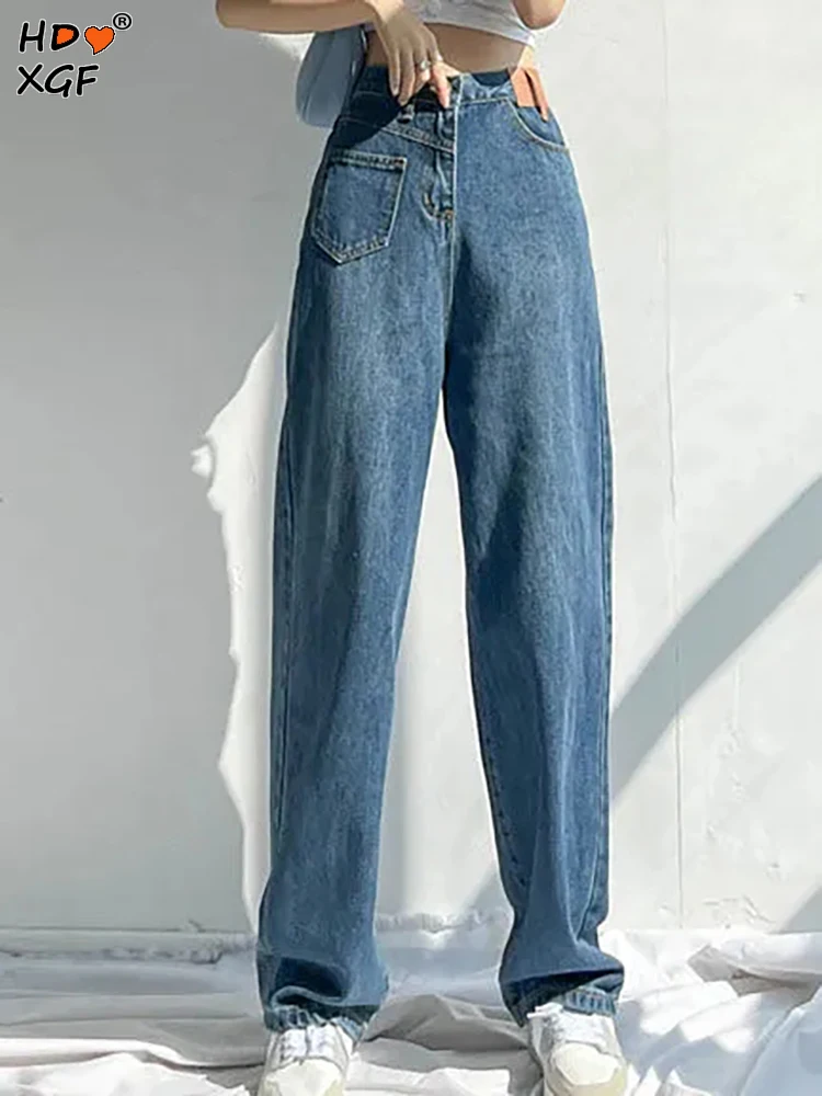 Klasikiniai kišeniniai džinsai Moteriškos plačios kojos Kelnės Mama Femme Juodi mėlyni džinsai Aukštu juosmeniu Moteriškos kelnės 2023 Nauji drabužiai Moterys Y2k Kelnės