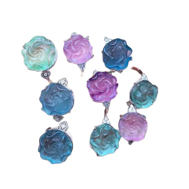 Krištoliniai žiedai Reiki gydomasis akmuo Natūrali spalva Fluorito kvarcas Fashion Moterų žiedai Vakarėlių papuošalai