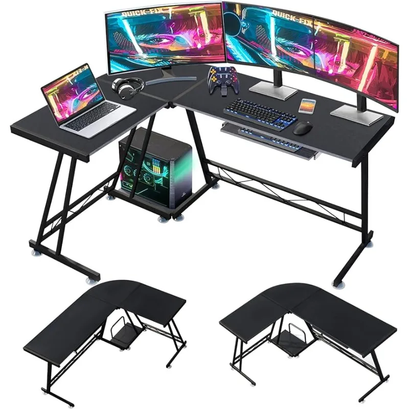 L formos šiuolaikinių žaidimų ištraukiamas klaviatūros dėklas Kampinis procesoriaus stovas Kompiuterio stalas namų biurui Darbo vietos taupymas