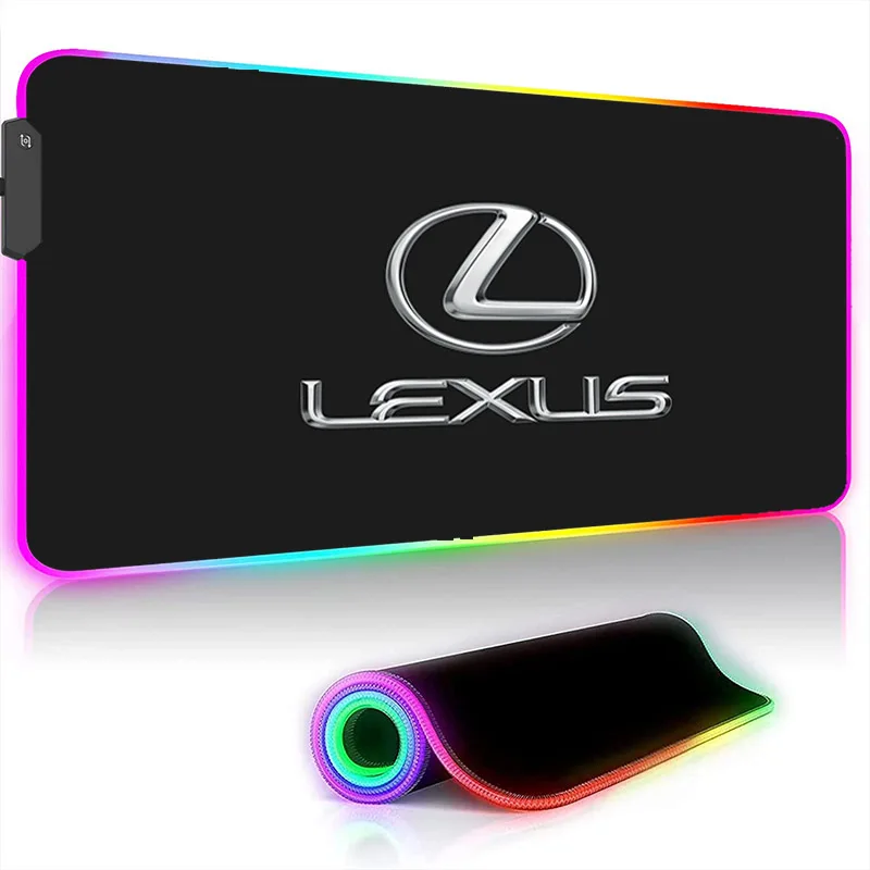 L-LEXUSS logotipas Automobilis RGB Juoda Didelis pelės kilimėlis 900x400 Nešiojamas kompiuteris Office LED foninis apšvietimas Minkštas pelės kilimėlis Klaviatūra Žaidimų šviečiantis stalo kilimėlis