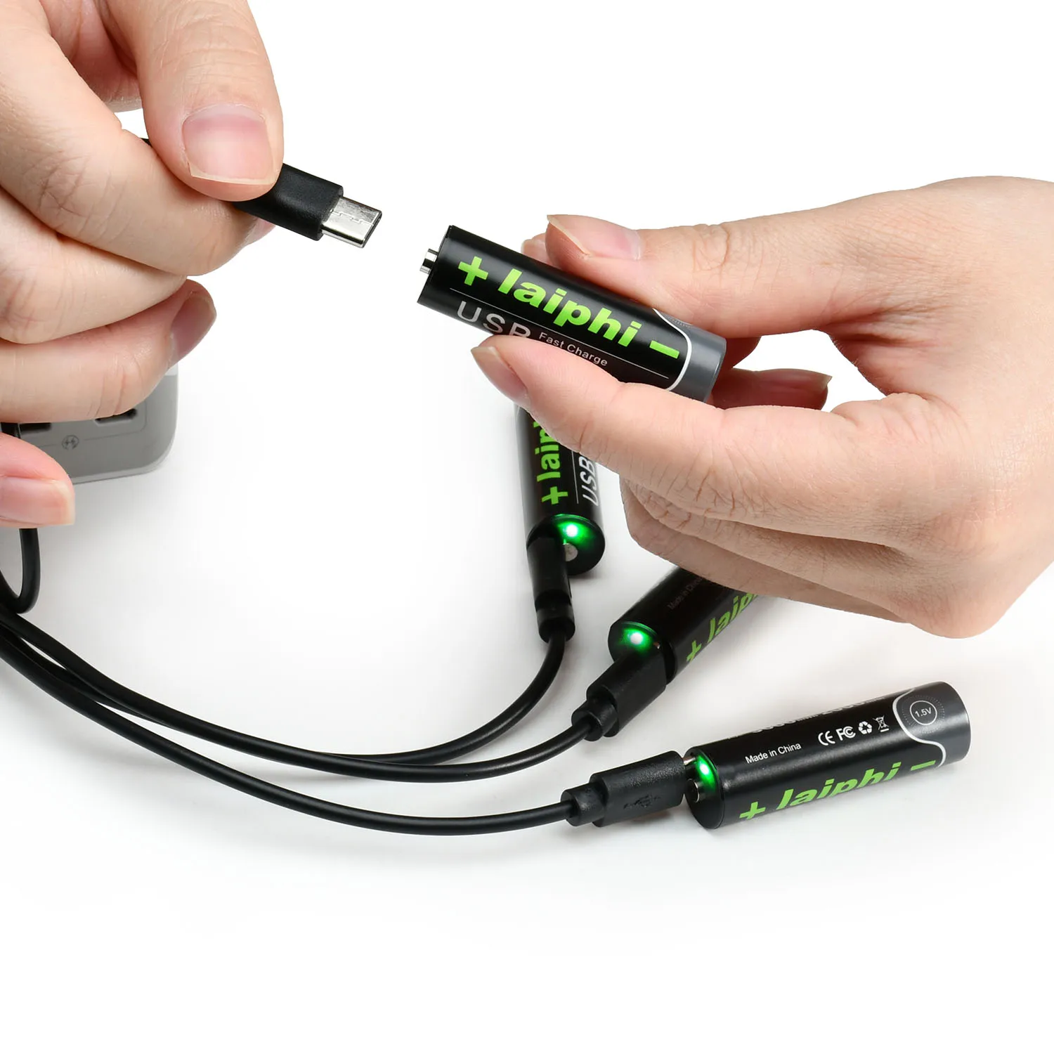 laiphi USB-C 1.5V įkraunama ličio AA baterija 3000mWh, USB 1.5V įkraunama ličio AAA baterija 1110mWh su įkrovimo laidu