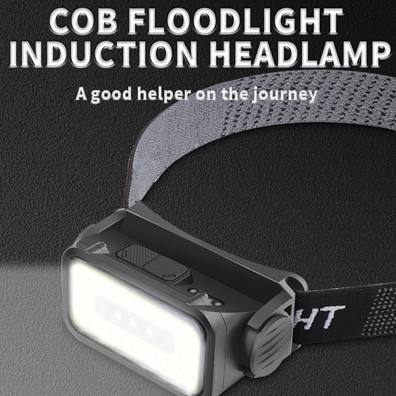 Lauko COB priekinis žibintas LED IPX4 vandeniui atsparus jutiklis Priekinis žibintas USB Type-C įkraunamas galvos žibintas Kempingo šviesos pėsčiųjų žibintai