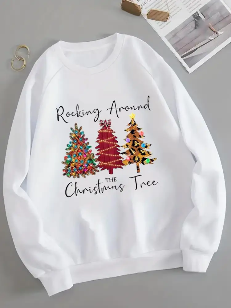 Letter Plaid Tree Cute Women Casual O-neck Pullovers Holiday Merry Christmas Clothing New Year Graphic Ladies Fleece Džemperiai