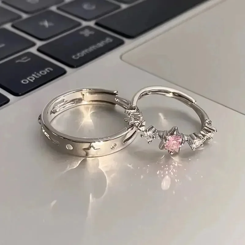 Madingi reguliuojami rožinės žvaigždės poros žiedai Y2K žvaigždžių žiedas moterims vyrams Paprasti rodomieji pirštų žiedai Valentino dienos papuošalų dovana