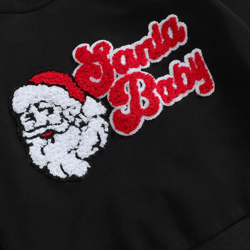 Mažylis Baby Boy Girl Kalėdinė apranga Fuzzy Letter džemperiai ilgomis rankovėmis Megztiniai Tops Fall Žieminiai drabužiai