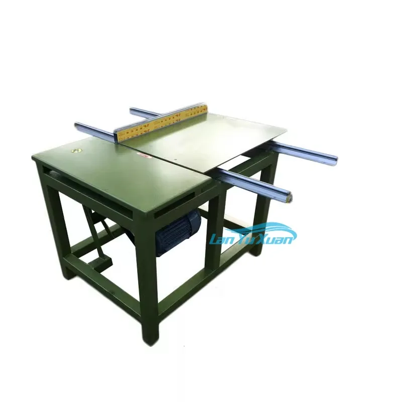 Medienos apdirbimo stūmimo stalo pjūklas, plokščios medienos apdirbimo mašinos mažos lentos tikslumo dvigubos galvutės pjūklas