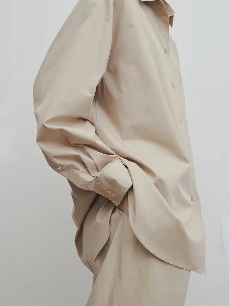 Medvilniniai marškiniai ilgomis rankovėmis Laisvi minimalistiniai maži atverčiama apykaklė Moteriški drabužiai 2023 Pavasario rudens linijos Komfortiška medvilnė