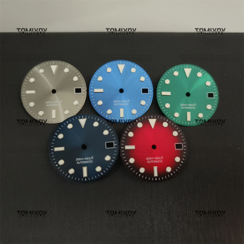 MOD 28.5MM Sunburst Žalia mėlyna raudona pilka laikrodžio ciferblatas tinka SEIKO Abalone SKX6105 6309 NH35 NH36 judesio nardymo laikrodis