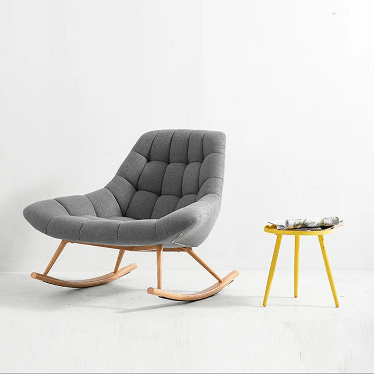 Modernus paprastas dizainas Lininis audinys Laisvalaikio supamoji kėdė Sofa su medinėmis kojomis Svetainės baldams