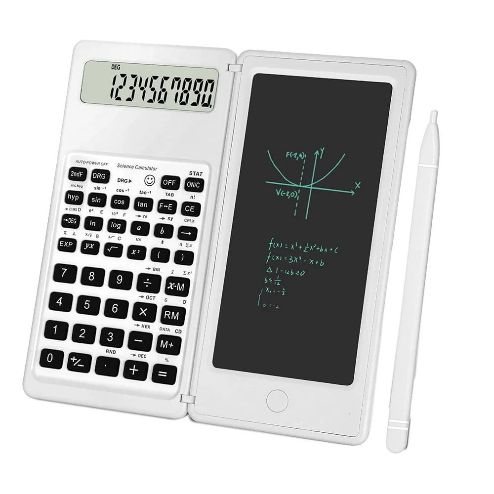 mokslinis skaičiuotuvas 10 skaitmenų LCD ekrano inžinerijos skaičiuoklė su rašymo planšete vidurinei mokyklai ir kolegijai Balta