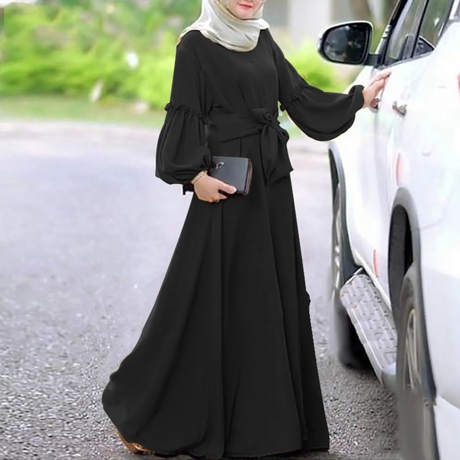Moteriška musulmoniška suknelė ilgomis rankovėmis Solidi elegantiška islamo malda Abaya Kaftans drabužiai Moteriška Burka Hijab Maxi Vestidos