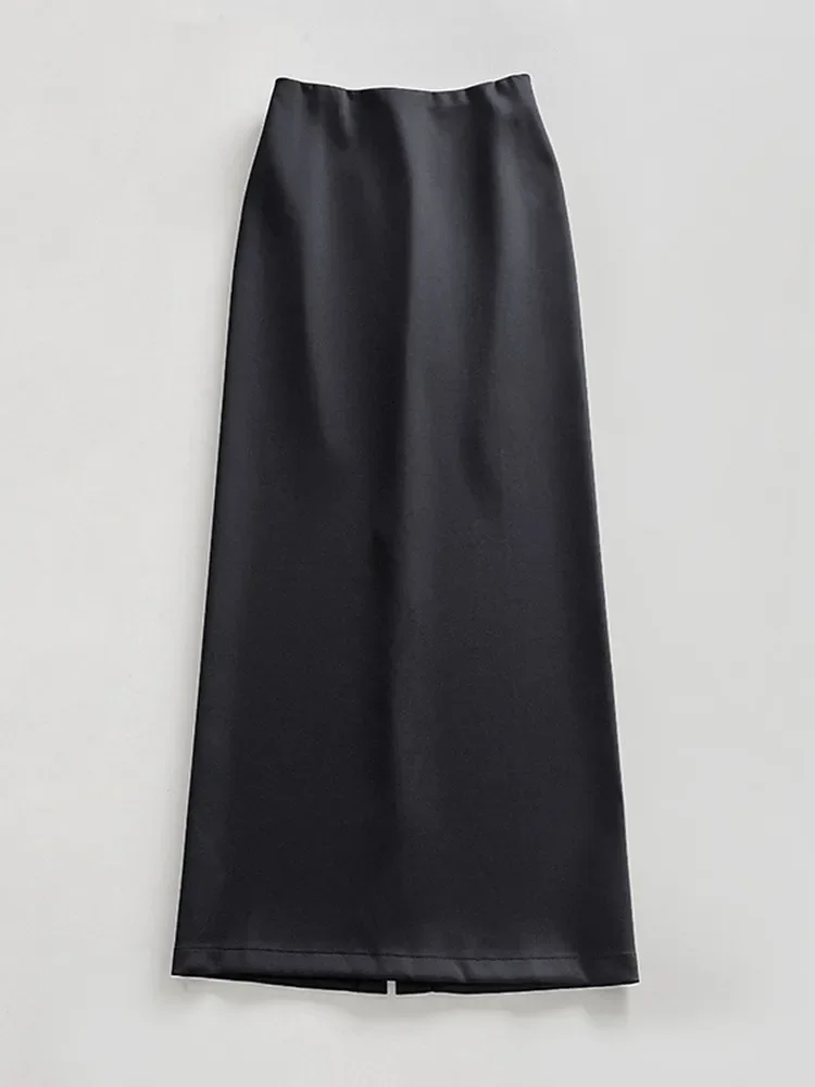 Moteriškas midi sijonas 2024 Naujas pavasario apvadas Split Elastic High Waist All-Match Solid Color Casual A-Line Long Jupe