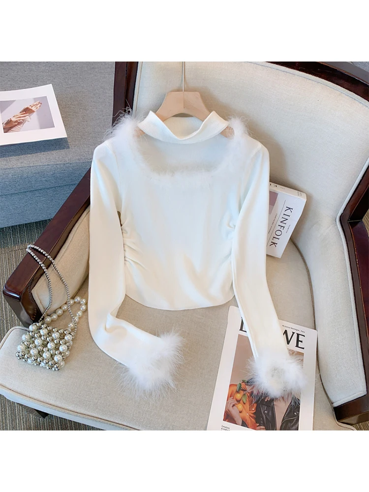 Moterys Patchwork White Pullover Megztas megztinis Harajuku Korėjietiškas 90s Y2K Ilgomis rankovėmis Džemperis Džemperis Fashion Vintage 2000s Drabužiai