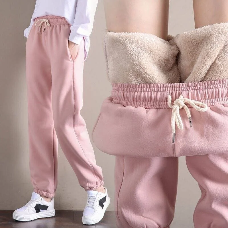 Moterys Ruduo ir žiema Nauja paminkštinta ėriuko imitacija lauke Dėvėti vilnones kelnes Vaikų studentai Laisvalaikio korėjietiškos sportinės kelnės