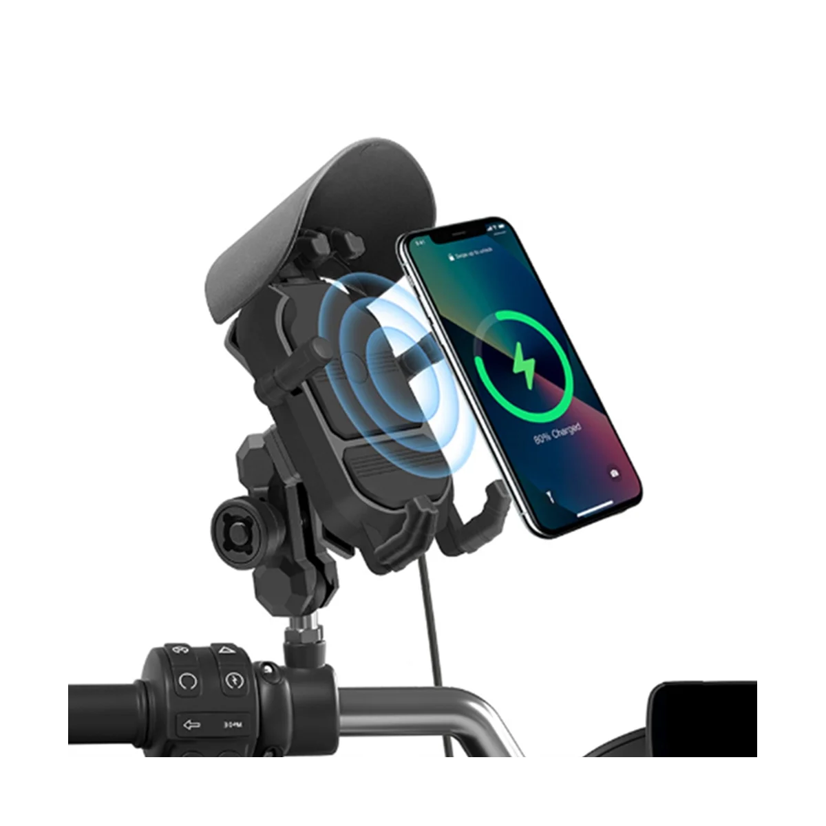 Motociklo telefono laikiklis 15W belaidis įkroviklis USB QC3.0 greito įkrovimo dviračio išmaniojo telefono laikiklis 360° telefono laikiklis