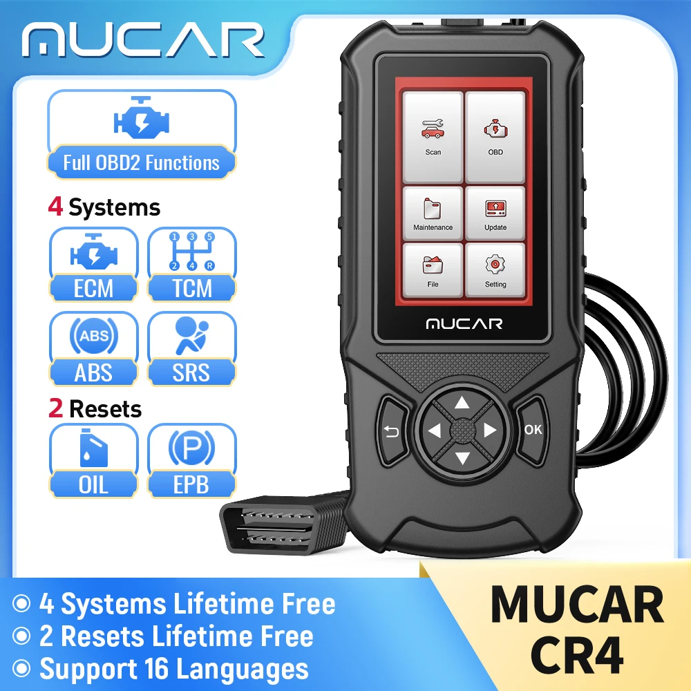 MUCAR CR4 Obd2 skeneris Automobilių diagnostikos įranga Kodų skaitytuvas Automotivo OBD 2Scanner automatinės diagnostikos įrankis Pasidaryk pats 4 sistema 2 atstatyti