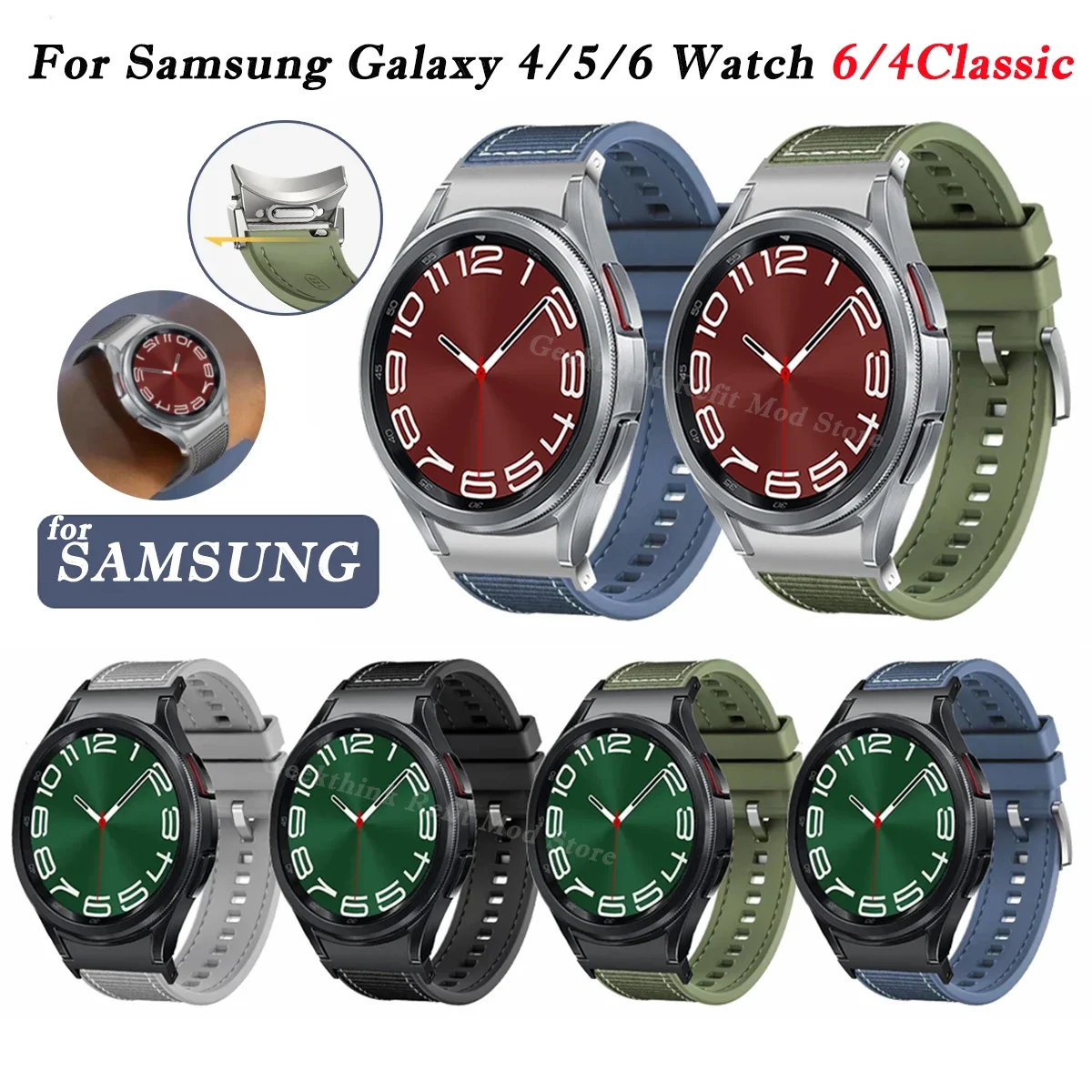 nailoninis dirželis Samsung Galaxy Watch 6 5 4 40mm 44mm 6 4Classic 43mm 47mm 42 46mm No Gaps Silikoninė apyrankė Band Watch 5Pro 45mm