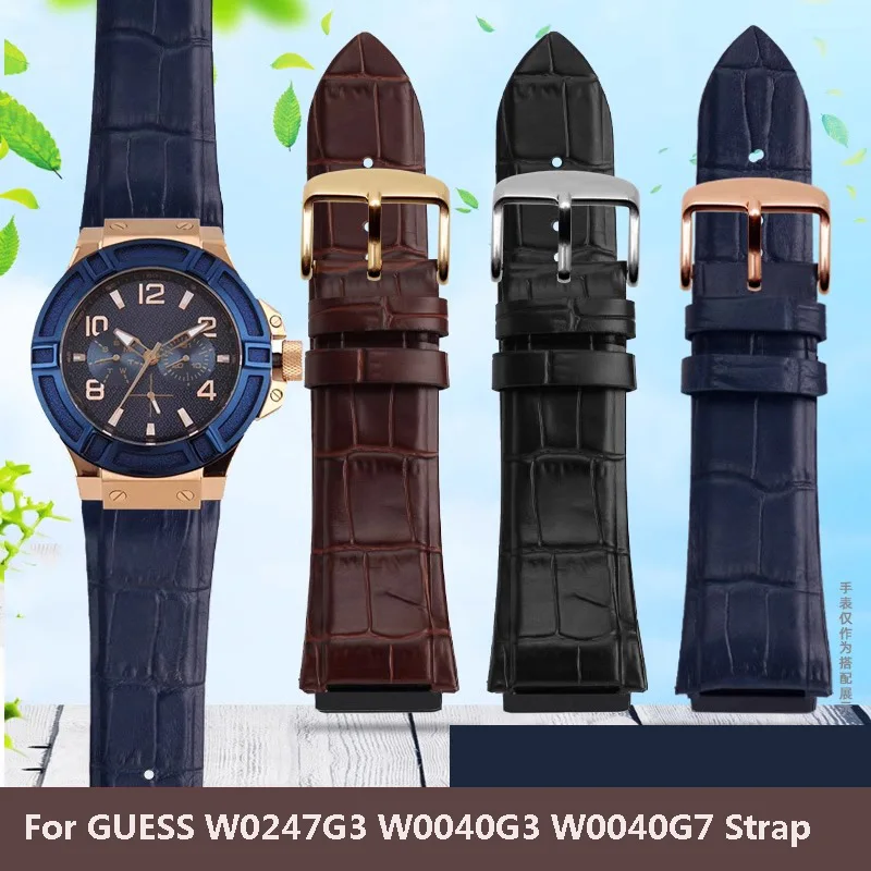 Natūralios odos laikrodžių dirželis GUESS W0247G3 W0040G3 W0040G7 serijos laikrodžių juostai mėlyna juodai ruda vyriška apyrankė 22mm