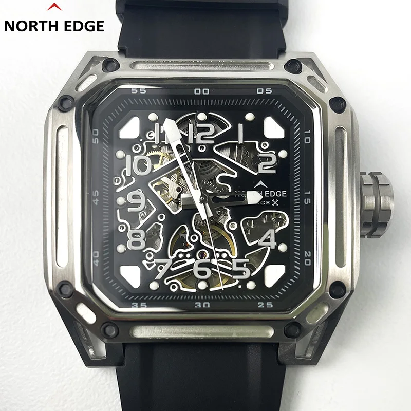 Naujas prabangus prekės ženklas NORTH EDGE Seagull automatiniai mechaniniai vyriški laikrodžiai 100M vandeniui atsparus dvigubas skeletas Šviečiantis vyriškas laikrodis Space-X