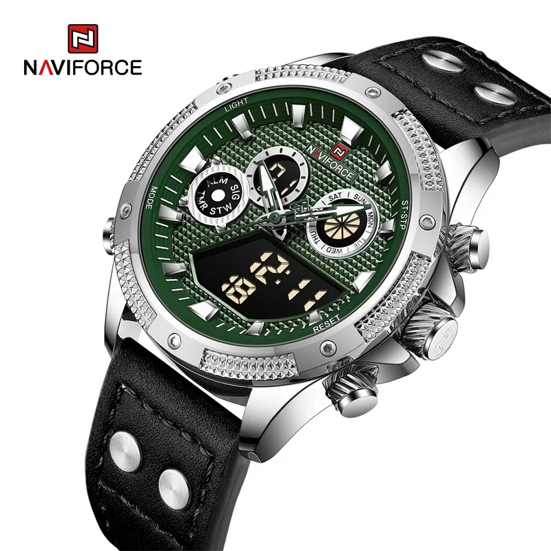 NAVIFORCE Top prekės ženklo vyriški sportiniai laikrodžiai Vandeniui atsparus skaitmeninis karinis kvarcinis rankinis laikrodis Dvigubo ekrano laikrodis Relogio Masculino 2023