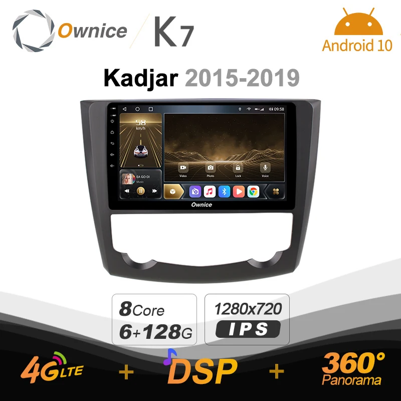 Ownice K7 Android 10.0 automobilinis multimedijos radijas skirtas Renault Kadjar 2015-2019 GPS vaizdo grotuvas 6G+128G Greito įkrovimo koaksialinis 4G LTE