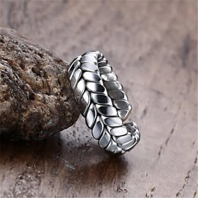 Paprastas išskirtinis sidabro spalvos lapo piršto žiedas Nerūdijančio plieno žiedas vyrams Moterys, atidarančios papuošalų aksesuarus