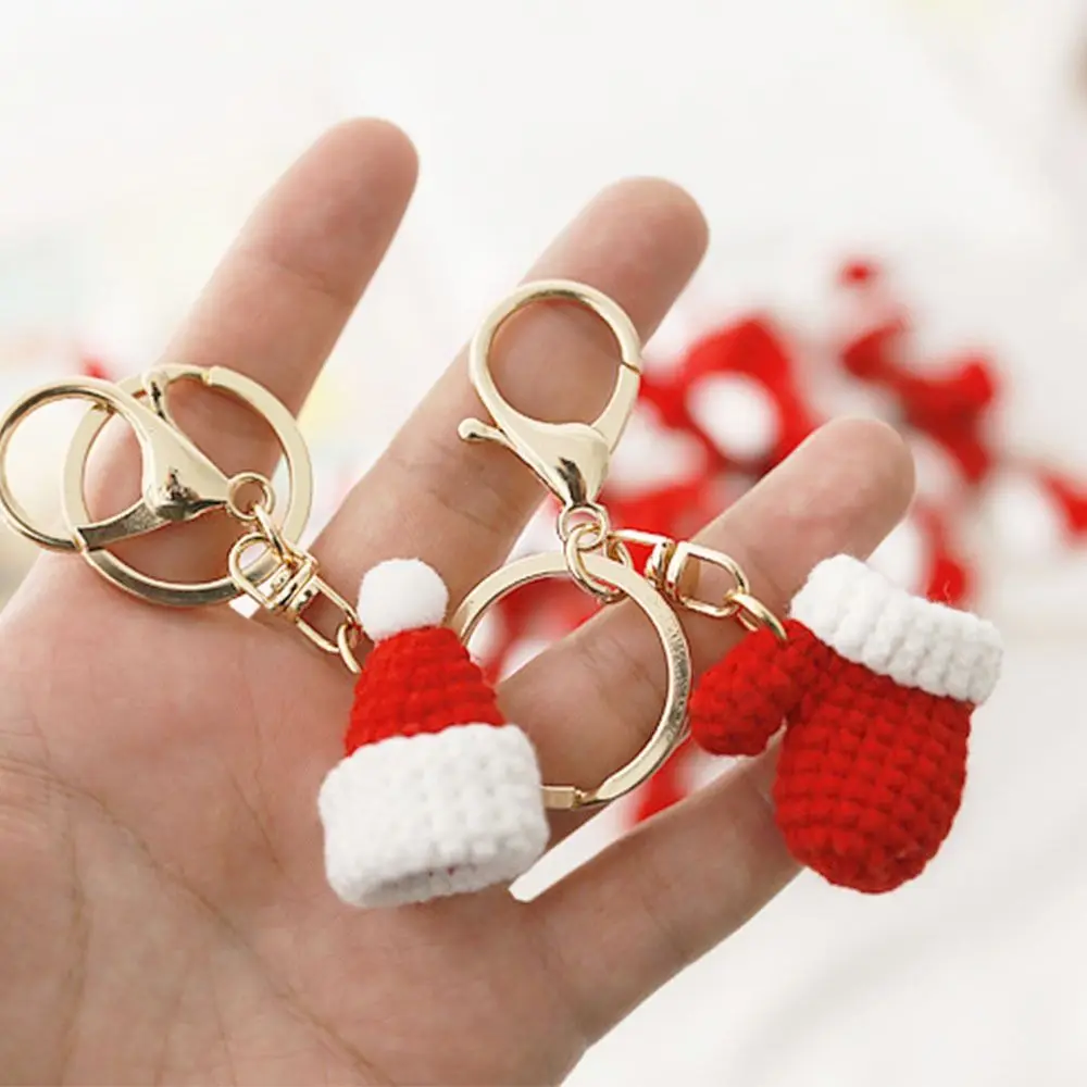 Pirštinės Kalėdinė skrybėlė Vaikų dovana Xmas Moterys Rakto sagtis Kalėdinis raktų pakabukas Rankų darbo nėrimo pakabukas Korėjietiško stiliaus raktų pakabukas